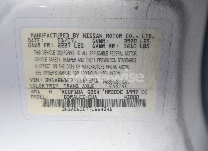 Photo 9 of 2007 Nissan Sentra 2.0S (VIN 3N1AB61E77L664341)