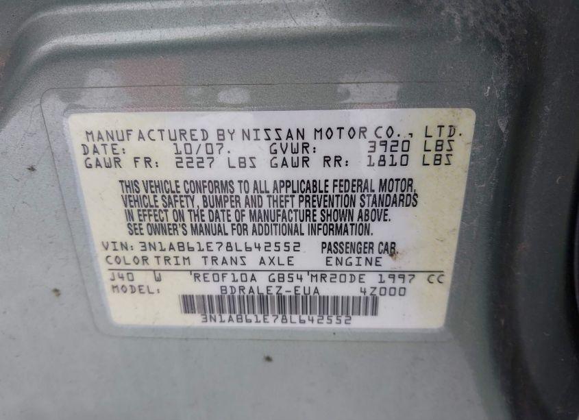 Photo 9 of 2008 Nissan Sentra 2.0S (VIN 3N1AB61E78L642552)