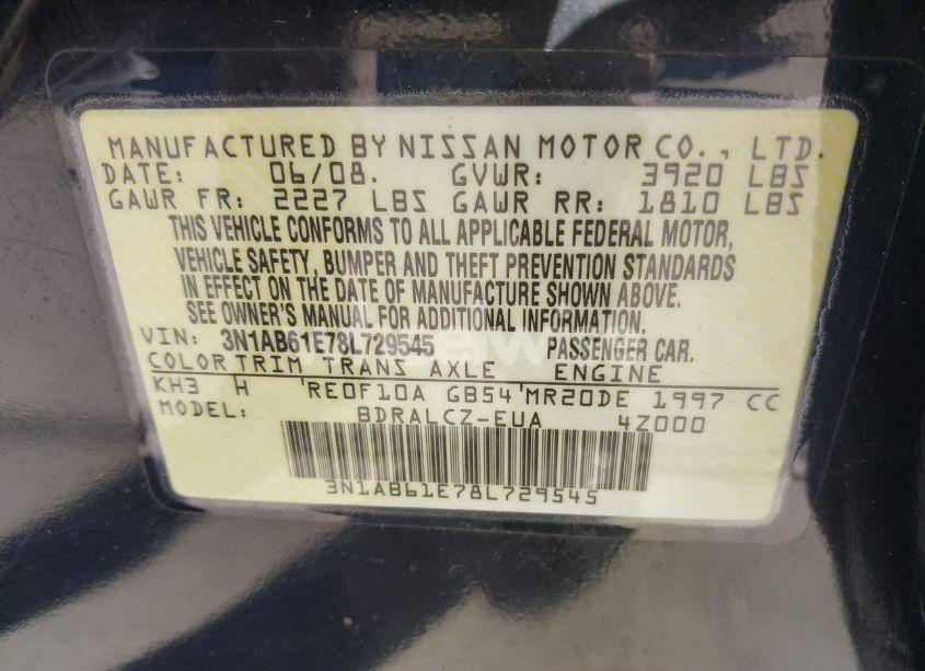 Photo 9 of 2008 Nissan Sentra 2.0 (VIN 3N1AB61E78L729545)