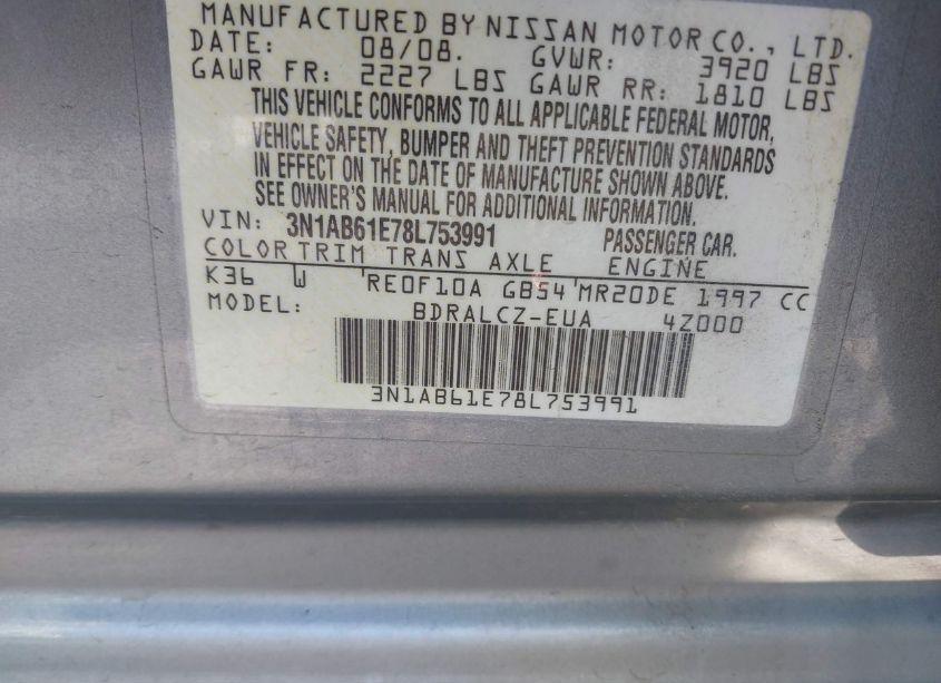 Photo 9 of 2008 Nissan Sentra 2.0 (VIN 3N1AB61E78L753991)