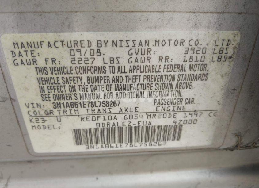 Photo 9 of 2008 Nissan Sentra 2.0S (VIN 3N1AB61E78L758267)