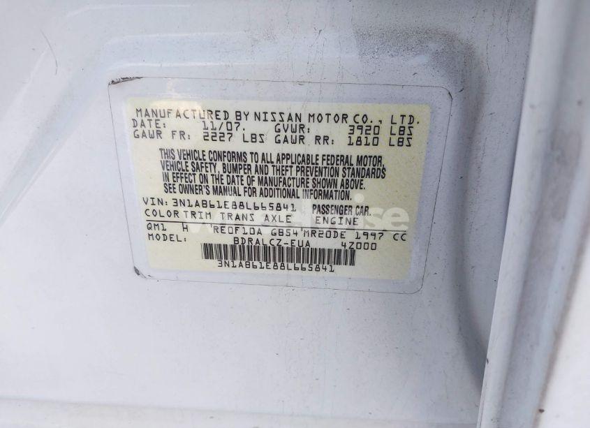 Photo 9 of 2008 Nissan Sentra 2.0 (VIN 3N1AB61E88L665841)