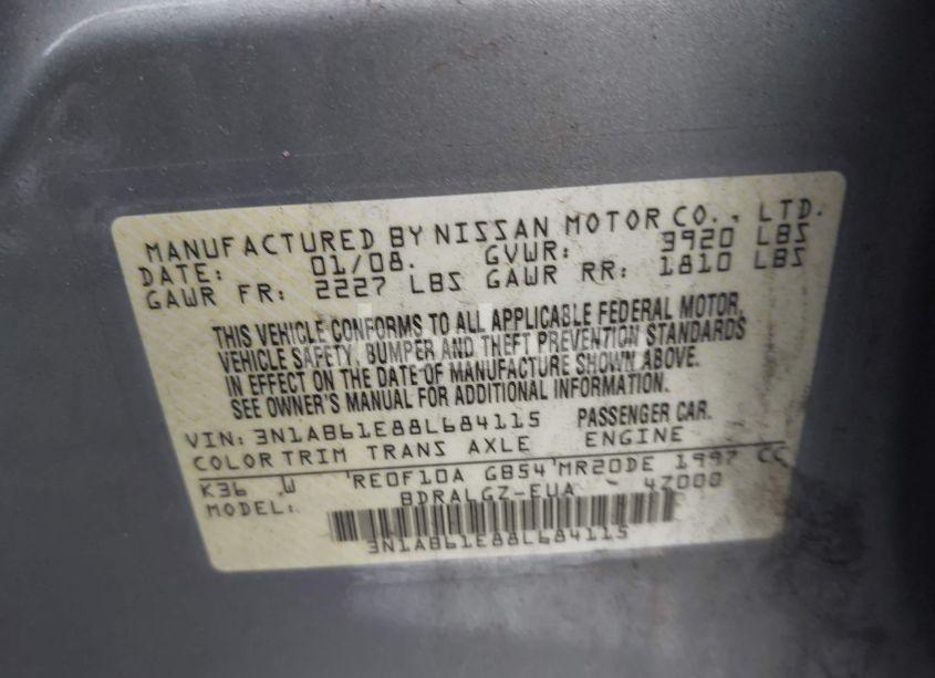 Photo 9 of 2008 Nissan Sentra 2.0SL (VIN 3N1AB61E88L684115)