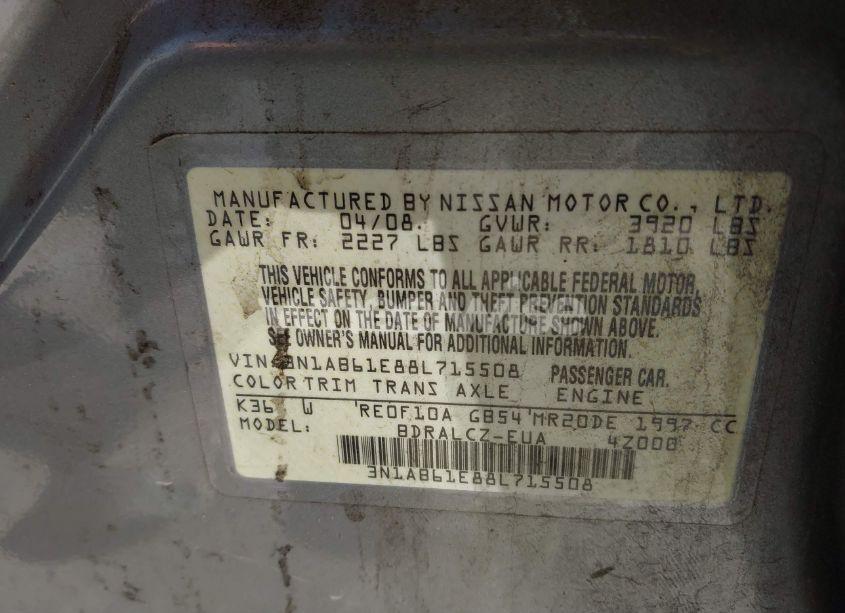 Photo 9 of 2008 Nissan Sentra 2.0 (VIN 3N1AB61E88L715508)