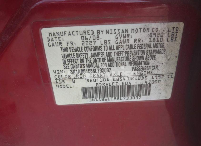 Photo 9 of 2008 Nissan Sentra 2.0S (VIN 3N1AB61E88L733037)