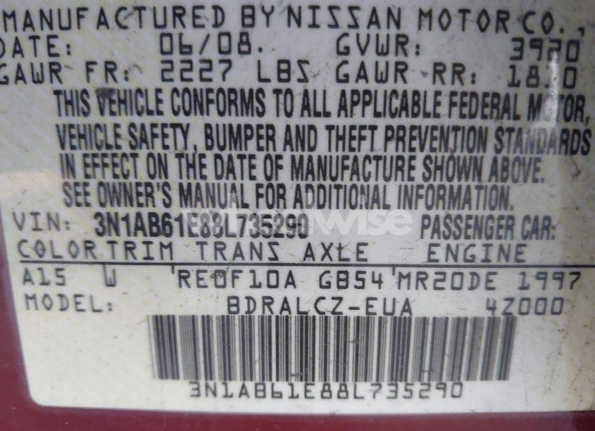 Photo 9 of 2008 Nissan Sentra 2.0 (VIN 3N1AB61E88L735290)