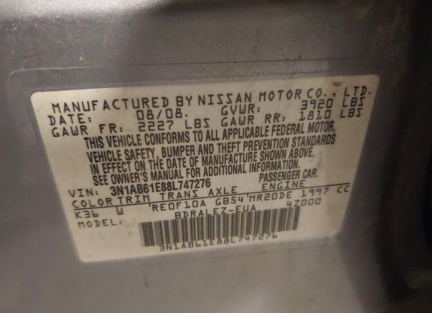 Photo 9 of 2008 Nissan Sentra 2.0S (VIN 3N1AB61E88L747276)