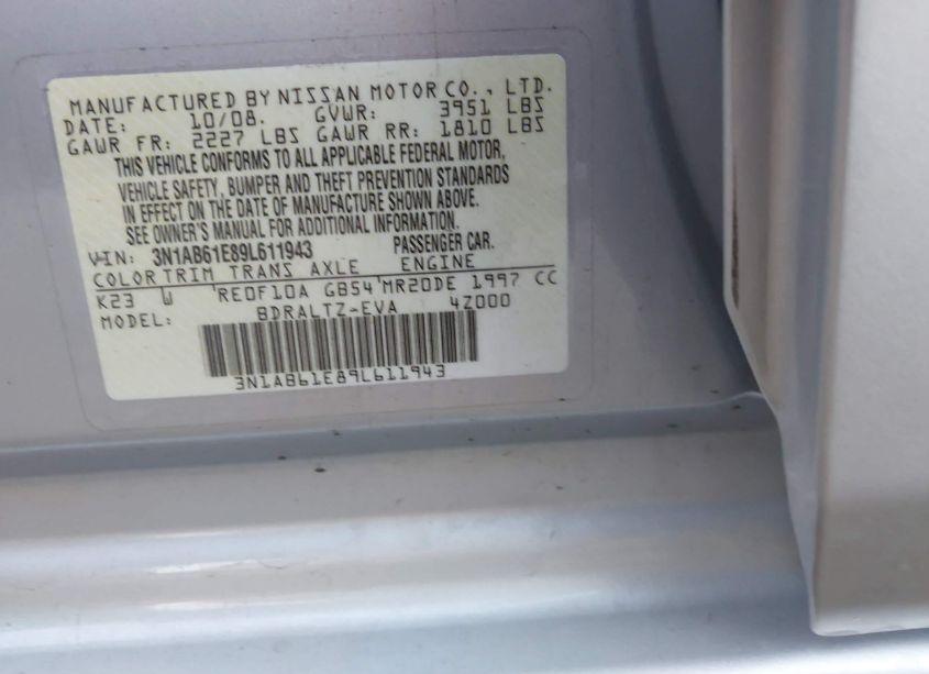 Photo 9 of 2009 Nissan Sentra 2.0S (VIN 3N1AB61E89L611943)