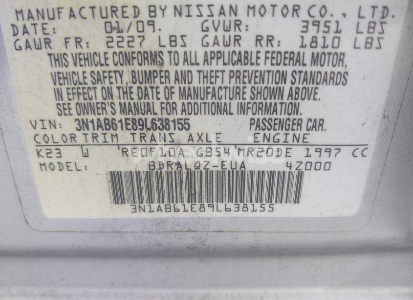 Photo 9 of 2009 Nissan Sentra 2.0 (VIN 3N1AB61E89L638155)