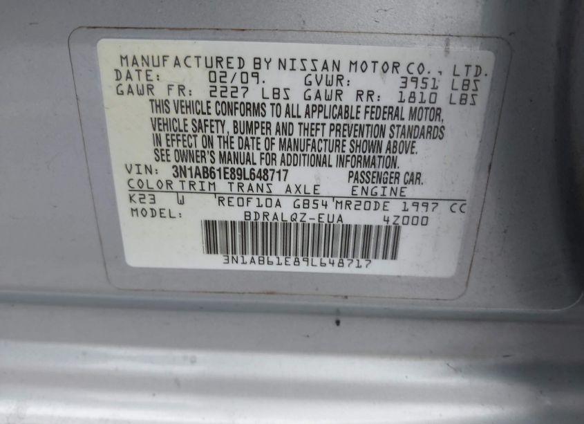 Photo 9 of 2009 Nissan Sentra 2.0 (VIN 3N1AB61E89L648717)