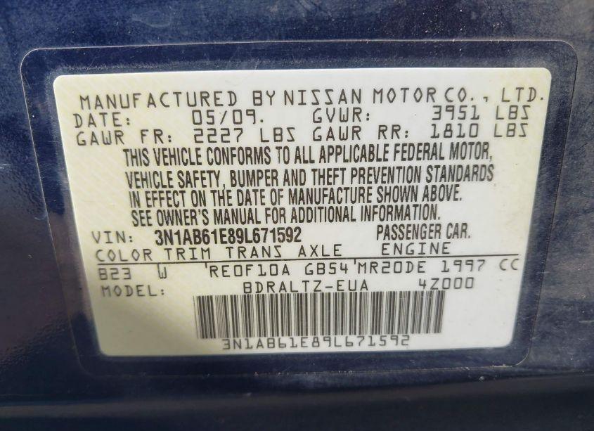 Photo 9 of 2009 Nissan Sentra 2.0S (VIN 3N1AB61E89L671592)