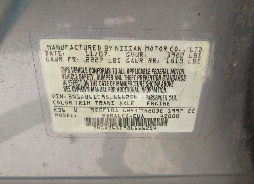Photo 9 of 2008 Nissan Sentra 2.0 (VIN 3N1AB61E98L666254)