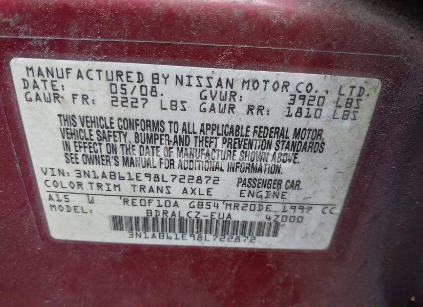 Photo 9 of 2008 Nissan Sentra 2.0 (VIN 3N1AB61E98L722872)