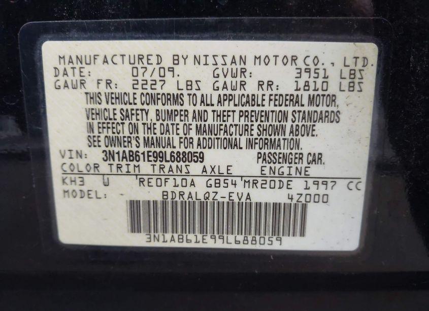 Photo 9 of 2009 Nissan Sentra 2.0 (VIN 3N1AB61E99L688059)