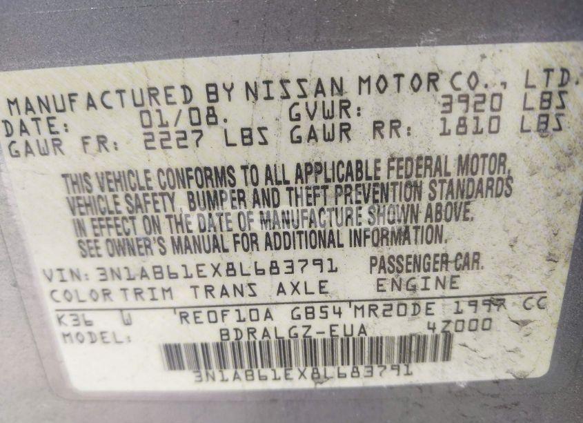 Photo 9 of 2008 Nissan Sentra 2.0SL (VIN 3N1AB61EX8L683791)