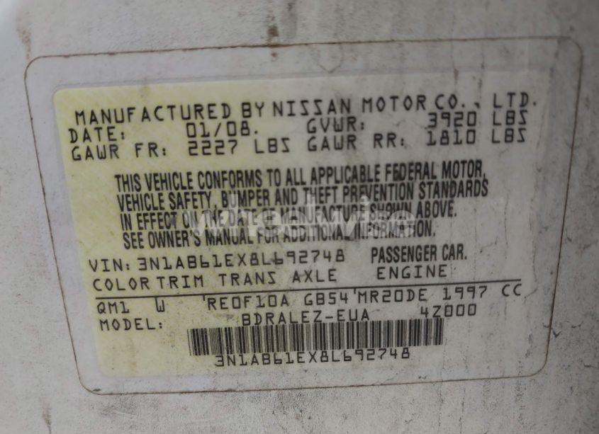 Photo 9 of 2008 Nissan Sentra 2.0S (VIN 3N1AB61EX8L692748)