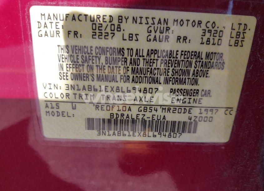 Photo 9 of 2008 Nissan Sentra 2.0S (VIN 3N1AB61EX8L694807)