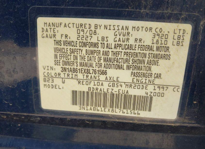 Photo 9 of 2008 Nissan Sentra 2.0S (VIN 3N1AB61EX8L761566)