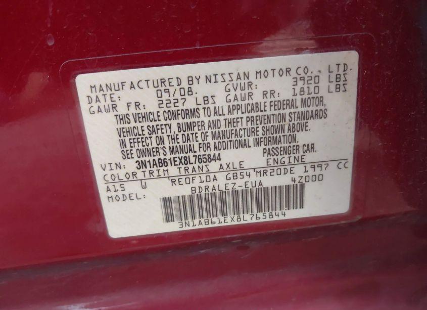 Photo 9 of 2008 Nissan Sentra 2.0S (VIN 3N1AB61EX8L765844)
