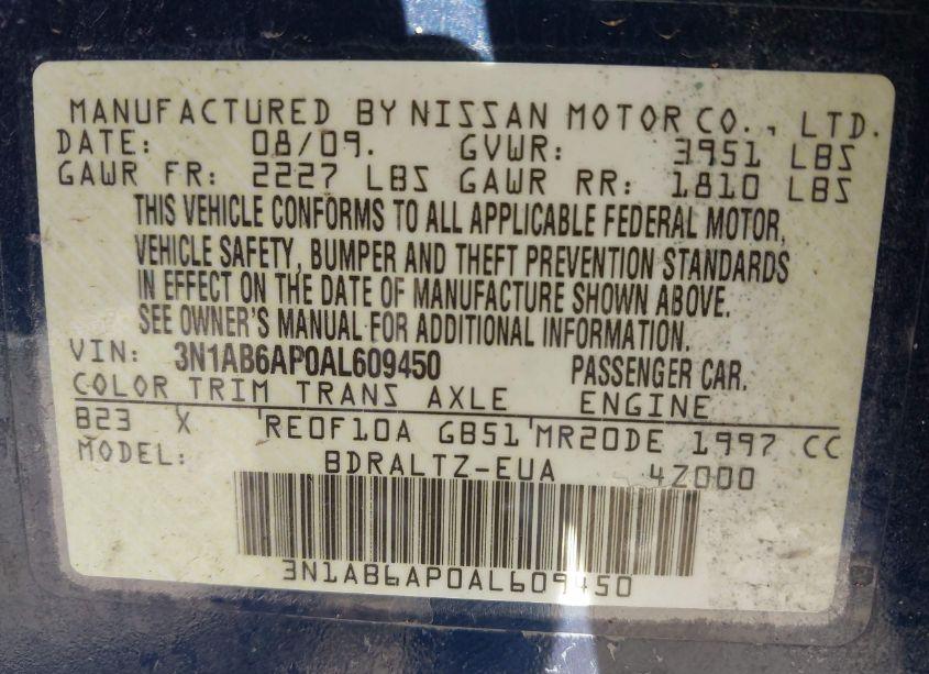 Photo 9 of 2010 Nissan Sentra 2.0S (VIN 3N1AB6AP0AL609450)