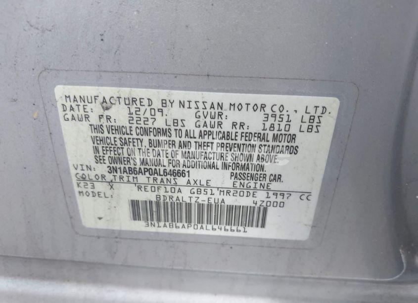 Photo 9 of 2010 Nissan Sentra 2.0S (VIN 3N1AB6AP0AL646661)