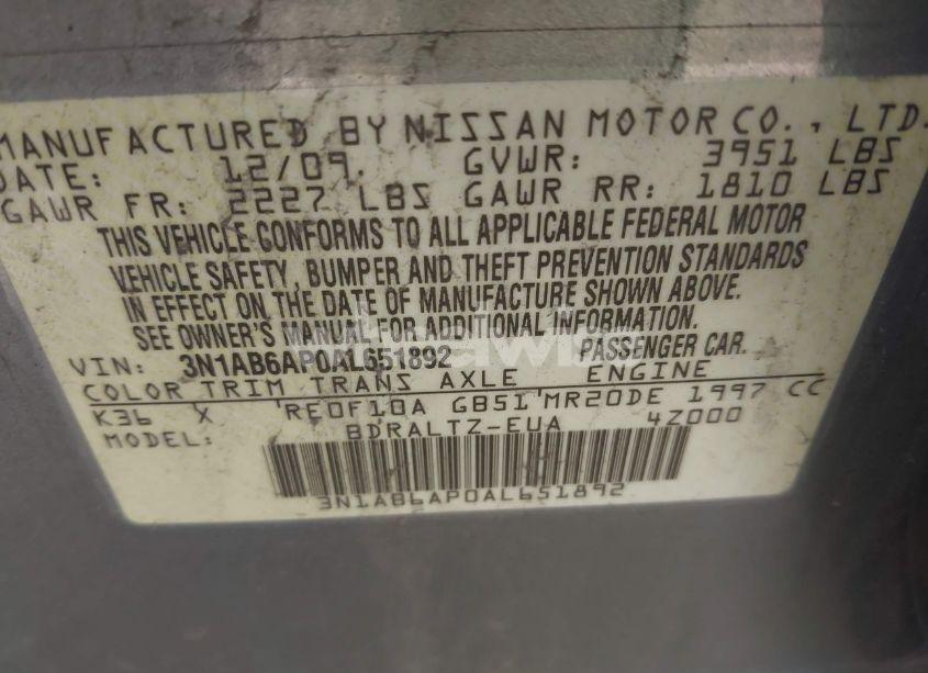 Photo 9 of 2010 Nissan Sentra 2.0S (VIN 3N1AB6AP0AL651892)