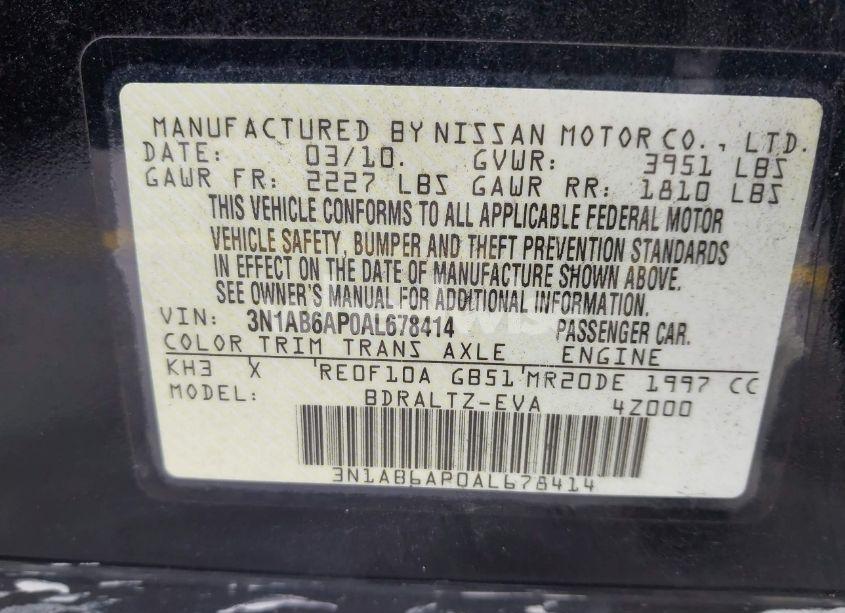 Photo 9 of 2010 Nissan Sentra 2.0SR (VIN 3N1AB6AP0AL678414)