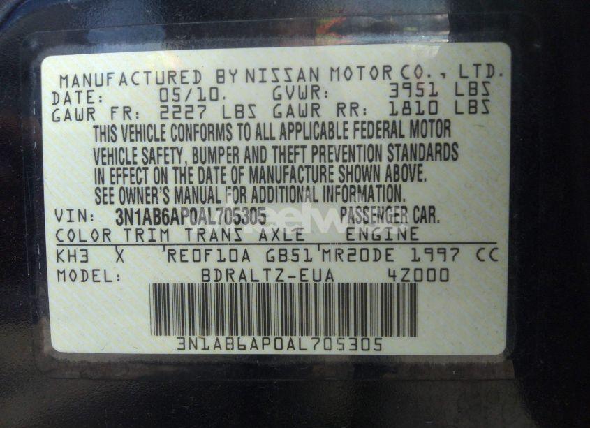 Photo 9 of 2010 Nissan Sentra 2.0SR (VIN 3N1AB6AP0AL705305)