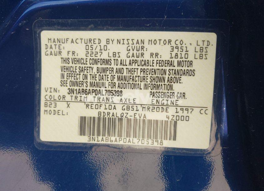 Photo 9 of 2010 Nissan Sentra 2.0 (VIN 3N1AB6AP0AL705398)