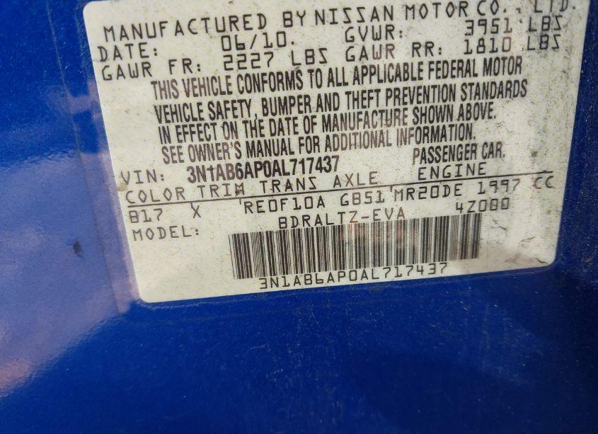 Photo 9 of 2010 Nissan Sentra 2.0SR (VIN 3N1AB6AP0AL717437)