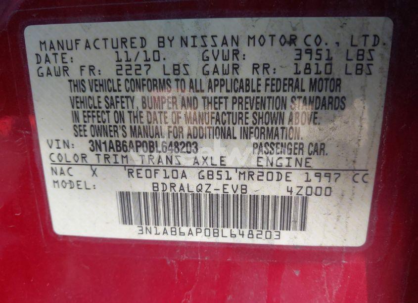 Photo 9 of 2011 Nissan Sentra 2.0 (VIN 3N1AB6AP0BL648203)