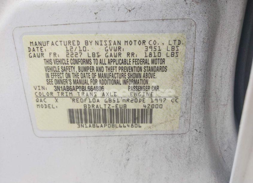 Photo 9 of 2011 Nissan Sentra 2.0S (VIN 3N1AB6AP0BL664806)