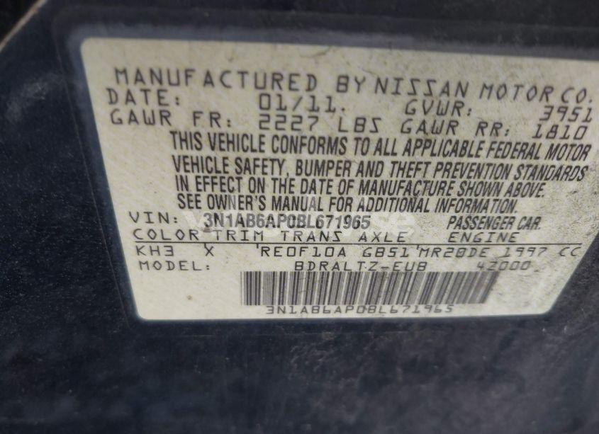 Photo 9 of 2011 Nissan Sentra 2.0SR (VIN 3N1AB6AP0BL671965)