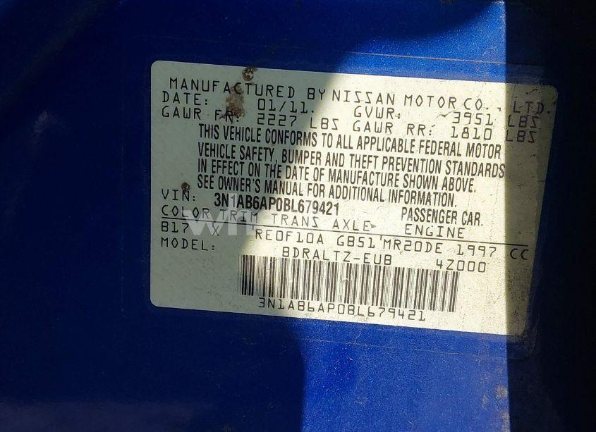 Photo 9 of 2011 Nissan Sentra 2.0SR (VIN 3N1AB6AP0BL679421)