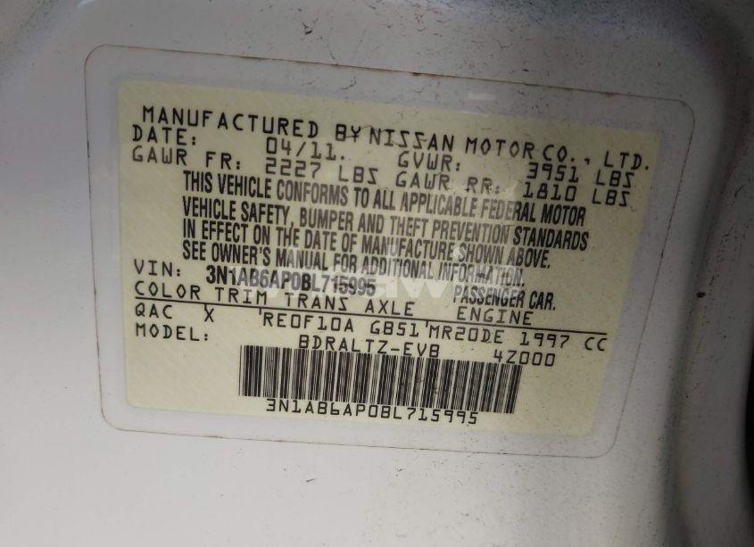 Photo 9 of 2011 Nissan Sentra 2.0S (VIN 3N1AB6AP0BL715995)