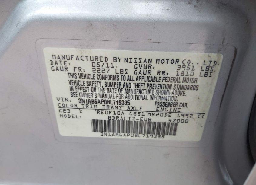 Photo 9 of 2011 Nissan Sentra 2.0SR (VIN 3N1AB6AP0BL719335)