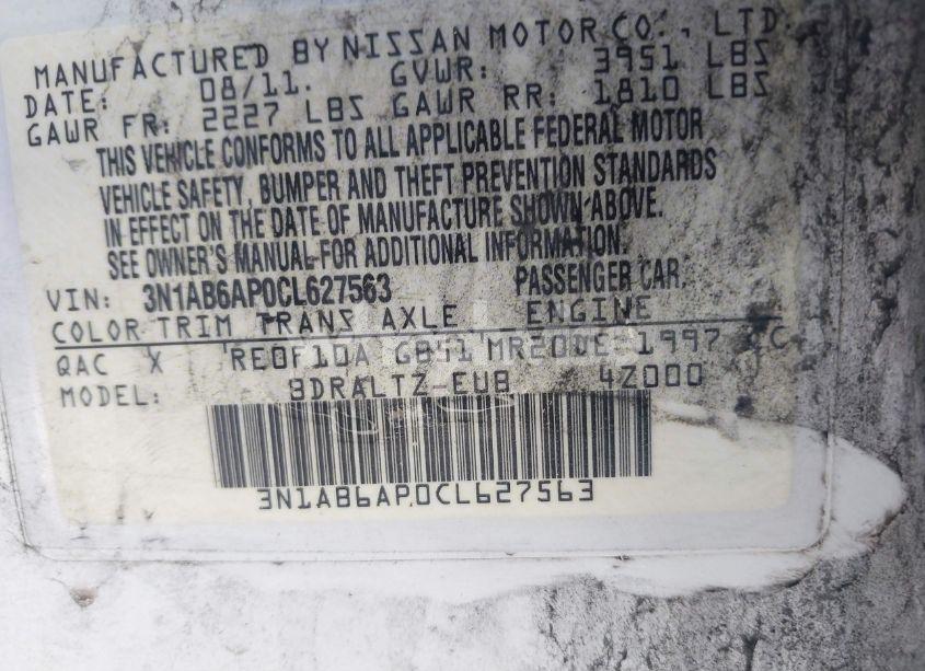 Photo 9 of 2012 Nissan Sentra 2.0 S (VIN 3N1AB6AP0CL627563)