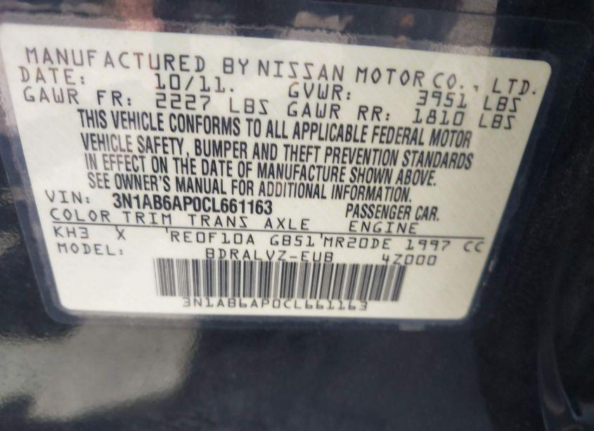 Photo 9 of 2012 Nissan Sentra 2.0 SL (VIN 3N1AB6AP0CL661163)