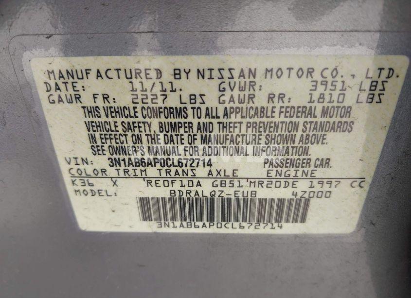 Photo 9 of 2012 Nissan Sentra 2.0 (VIN 3N1AB6AP0CL672714)