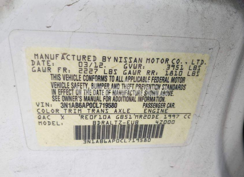 Photo 9 of 2012 Nissan Sentra 2.0 S (VIN 3N1AB6AP0CL719580)