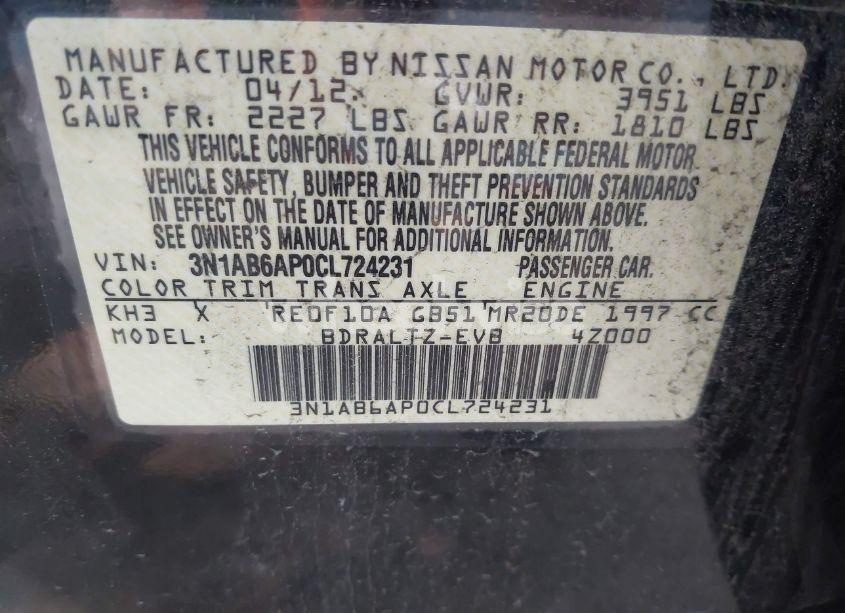 Photo 9 of 2012 Nissan Sentra 2.0 SR (VIN 3N1AB6AP0CL724231)