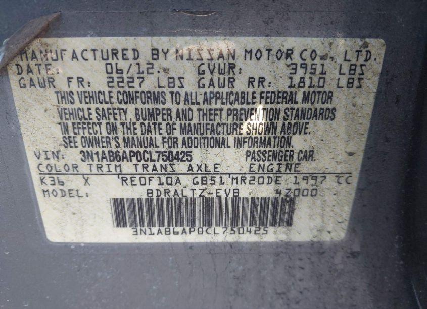 Photo 9 of 2012 Nissan Sentra 2.0 S (VIN 3N1AB6AP0CL750425)