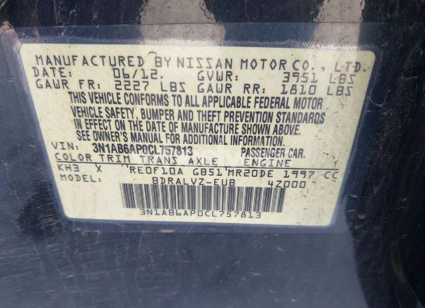 Photo 9 of 2012 Nissan Sentra 2.0 SL (VIN 3N1AB6AP0CL757813)