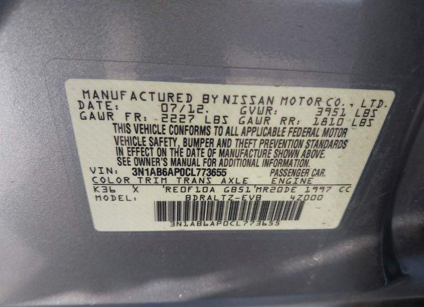 Photo 9 of 2012 Nissan Sentra 2.0 S (VIN 3N1AB6AP0CL773655)