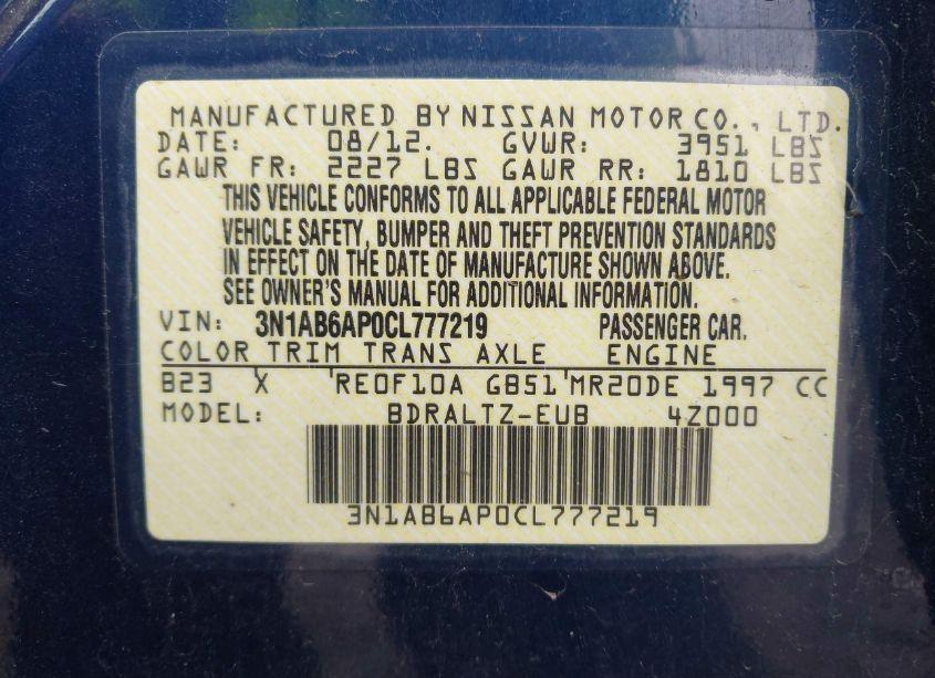 Photo 9 of 2012 Nissan Sentra 2.0 S (VIN 3N1AB6AP0CL777219)