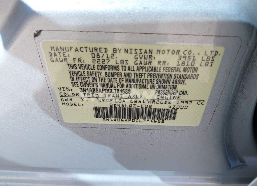 Photo 9 of 2012 Nissan Sentra 2.0 (VIN 3N1AB6AP0CL781688)