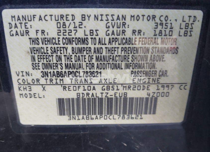 Photo 9 of 2012 Nissan Sentra 2.0 S (VIN 3N1AB6AP0CL783621)