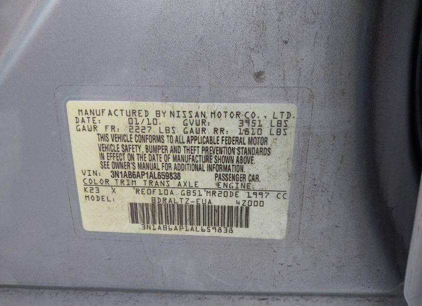 Photo 9 of 2010 Nissan Sentra 2.0SR (VIN 3N1AB6AP1AL659838)