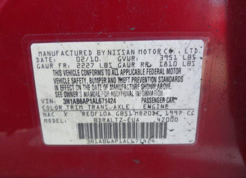 Photo 9 of 2010 Nissan Sentra 2.0S (VIN 3N1AB6AP1AL671424)