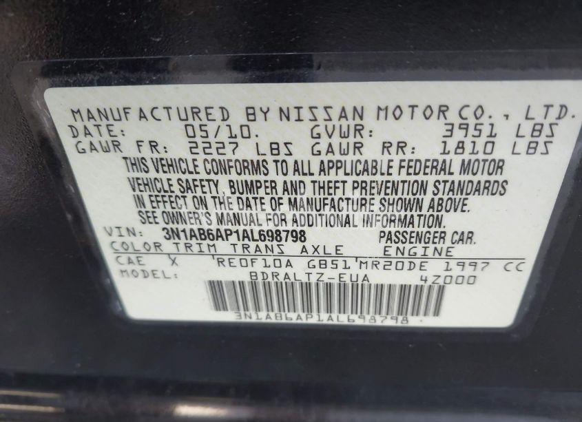 Photo 9 of 2010 Nissan Sentra 2.0S (VIN 3N1AB6AP1AL698798)